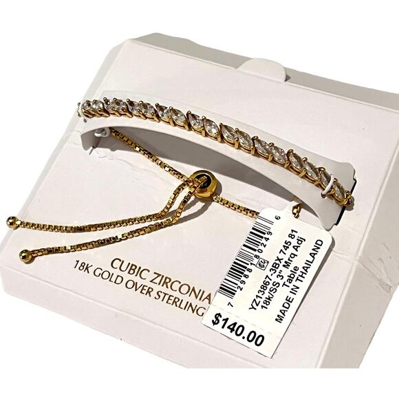 NEW Giani Bernini BOLO BRACELET 18k Gold Plate Cubic Zirconia Marquise Cut NWT - Picture 2 of 7